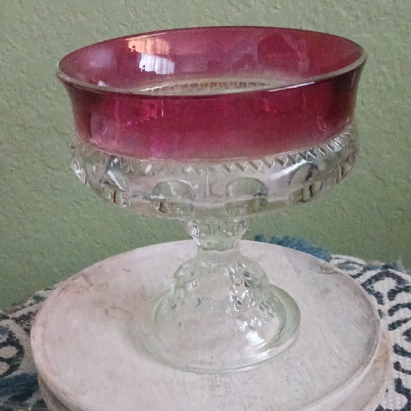 Accents | Vintage Glass Compote With Ruby Red Rim Carnival Glass | Poshmark